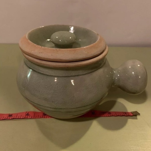 Vintage Stoneware Green Rice Cooking Pot With Lid & Handle Made In Thailand - Picture 9 of 10